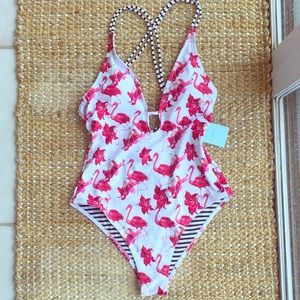 One piece flamingo bathing suit